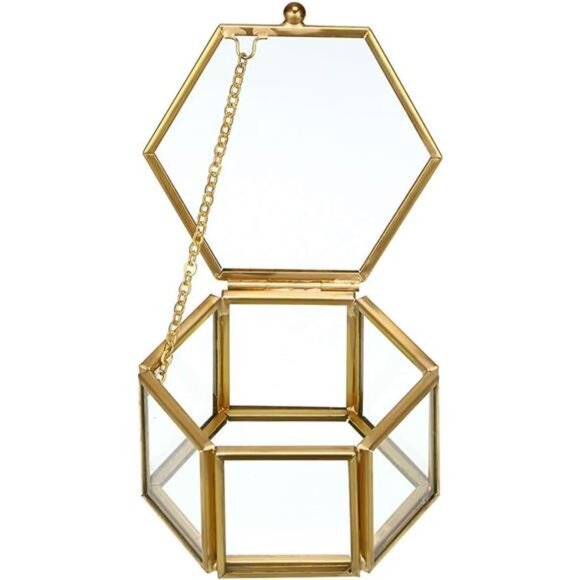 Glass Vintage Jewelry Box - Golden Geometric Jewelry Display Organizer - Picture 7 of 14